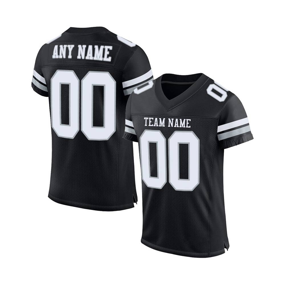 Custom Craft Black White-Silver Football Jersey