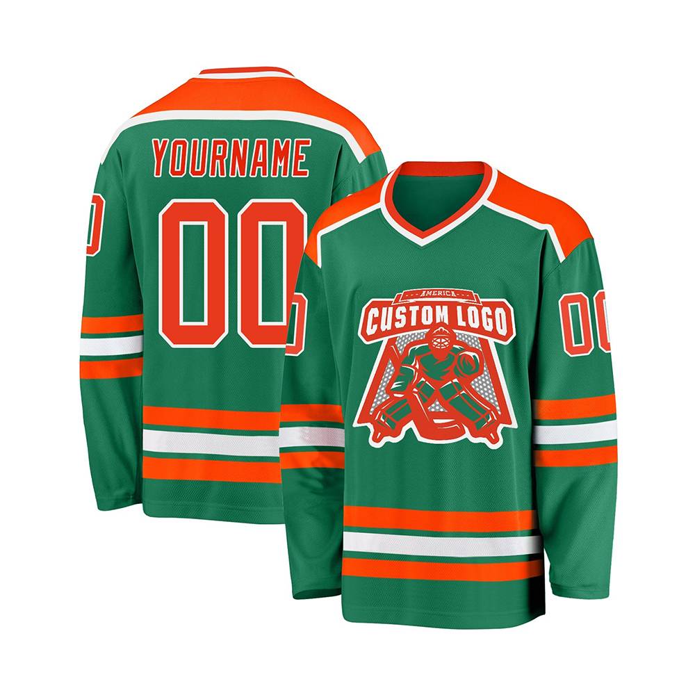 Custom Hyper Green Orange-White Hockey Jersey