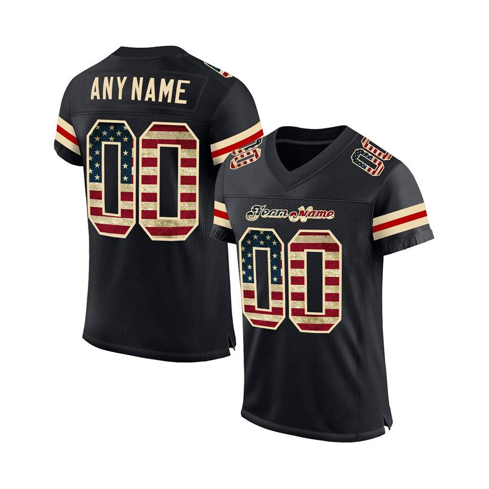 Custom Black-USA Flag Football Jersey