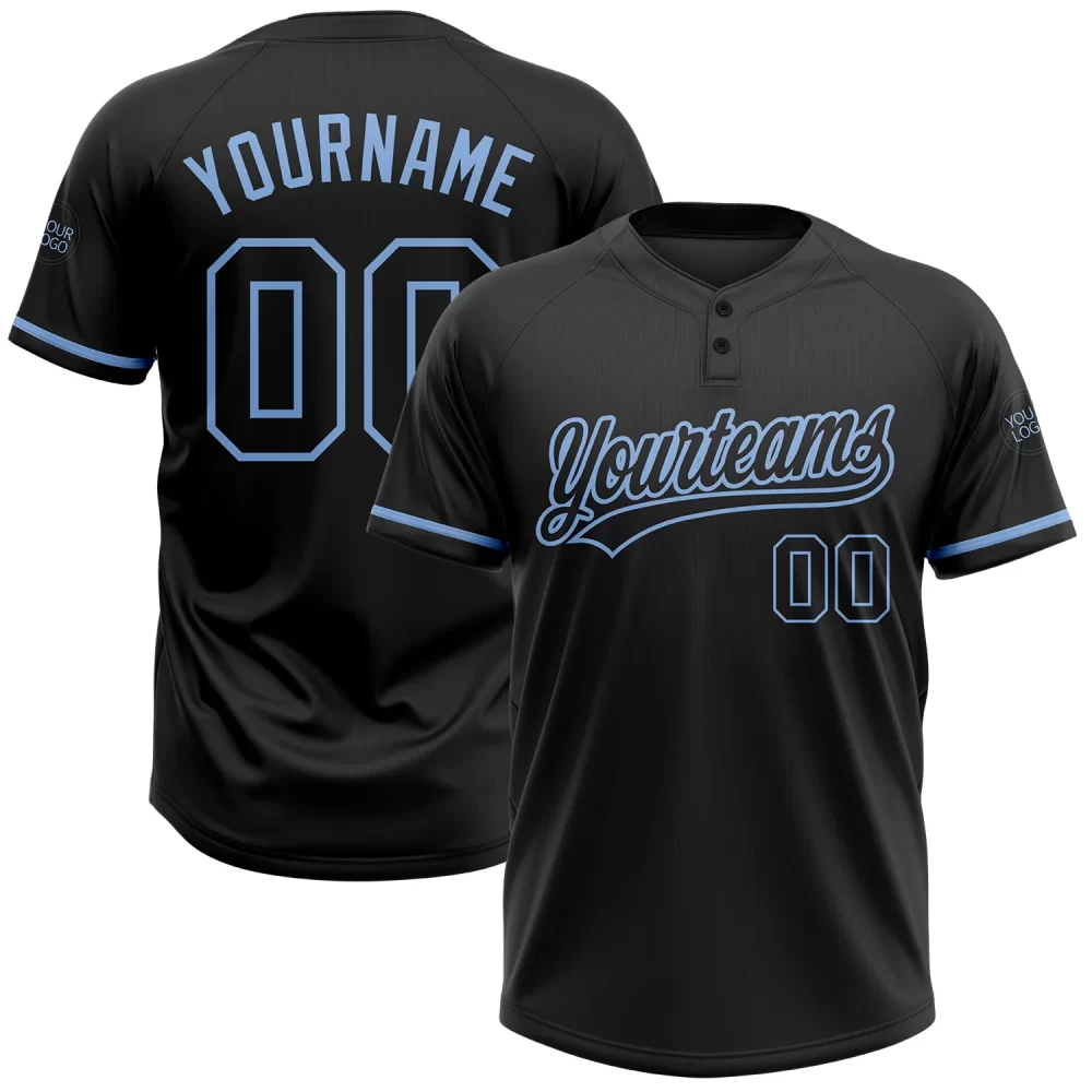 Custom Black-Light Blue Two-Button Unisex Softball Jersey