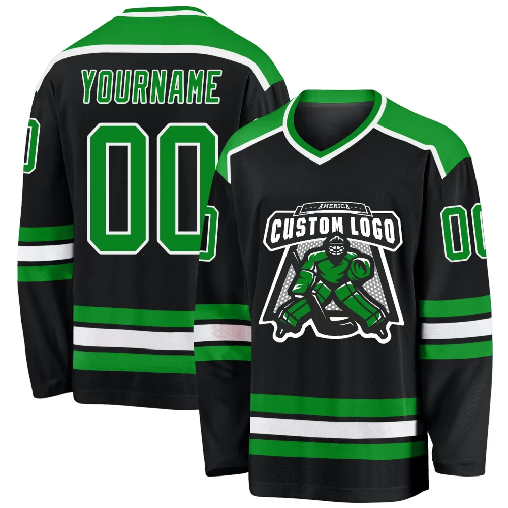 Custom Black, Green-White Hockey Jersey