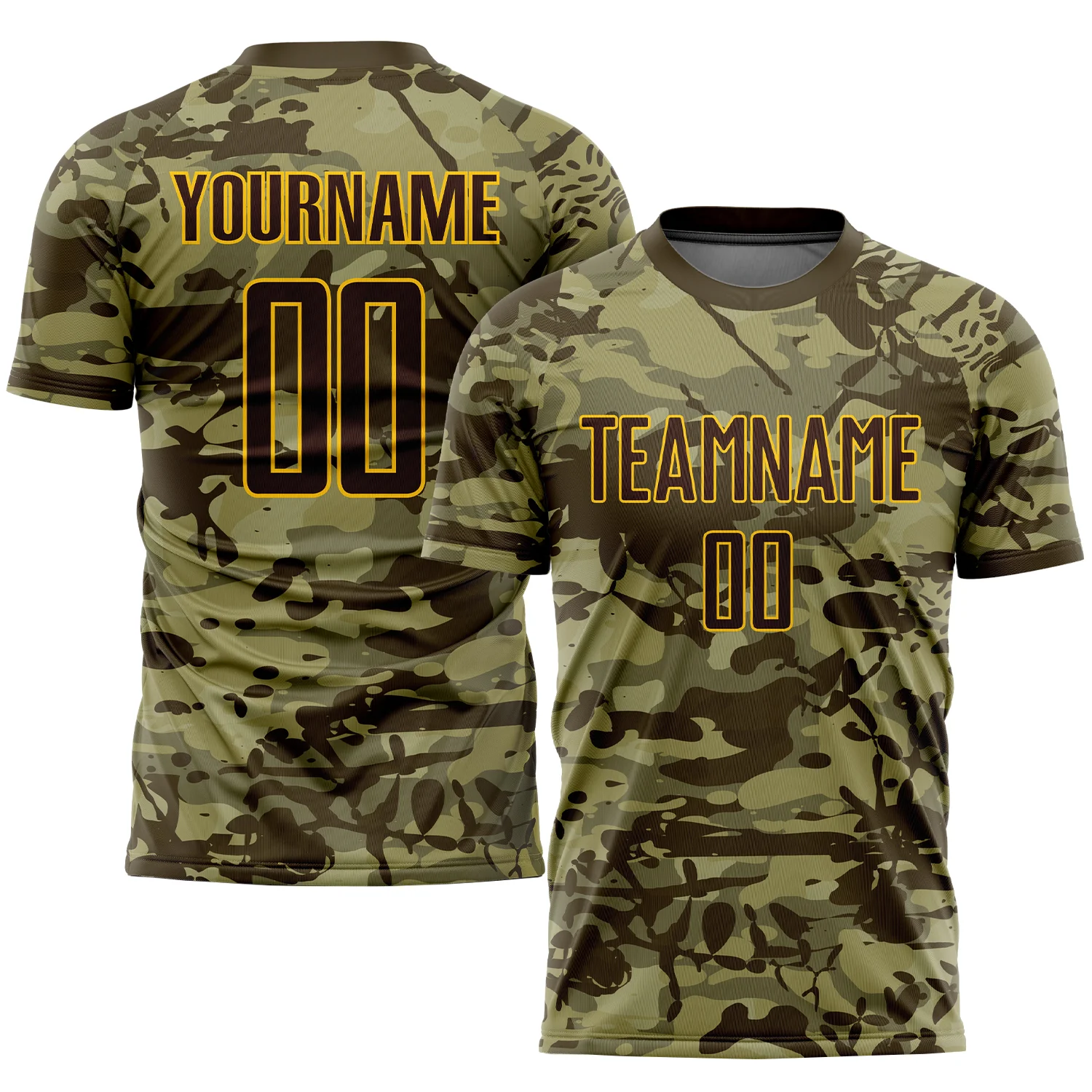Custom-Camo-Brown-Gold-Sublimation-Salute-To-Service-Soccer-Uniform-Jersey.webp