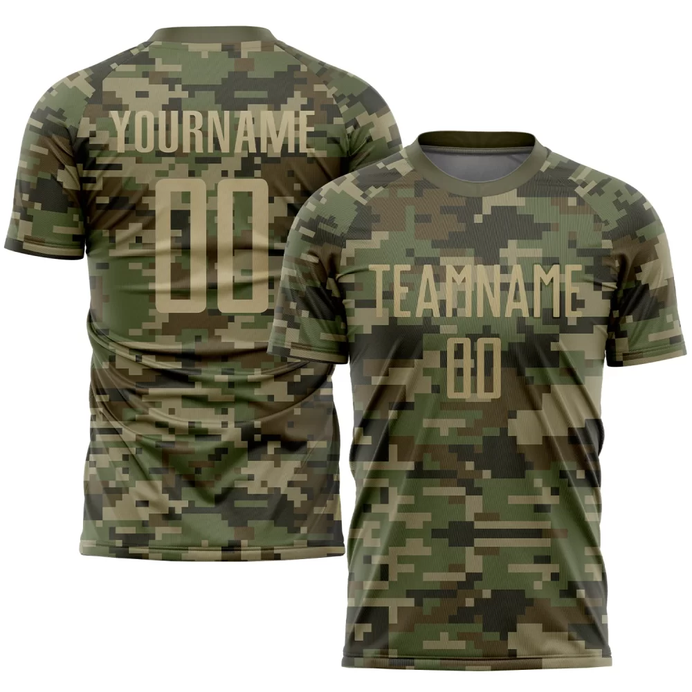 Custom Camo Vegas Gold-Olive Sublimation Soccer Jersey