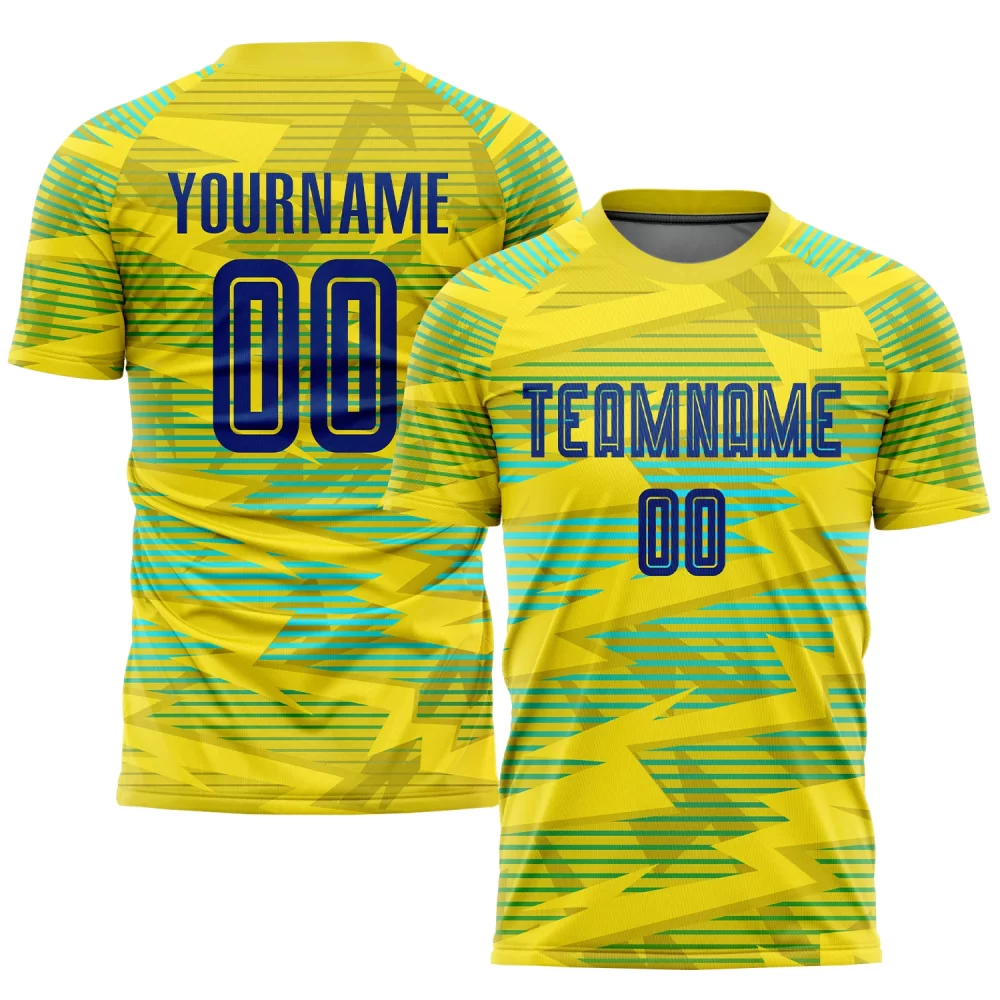 Custom Gold Royal-Light Blue Sublimation Soccer Jersey