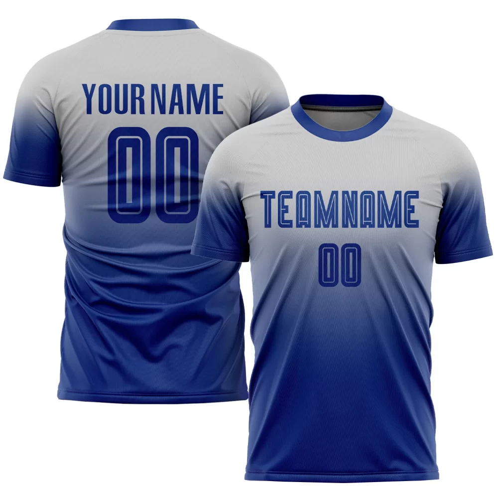Custom Gray Royal Sublimation Soccer Jersey