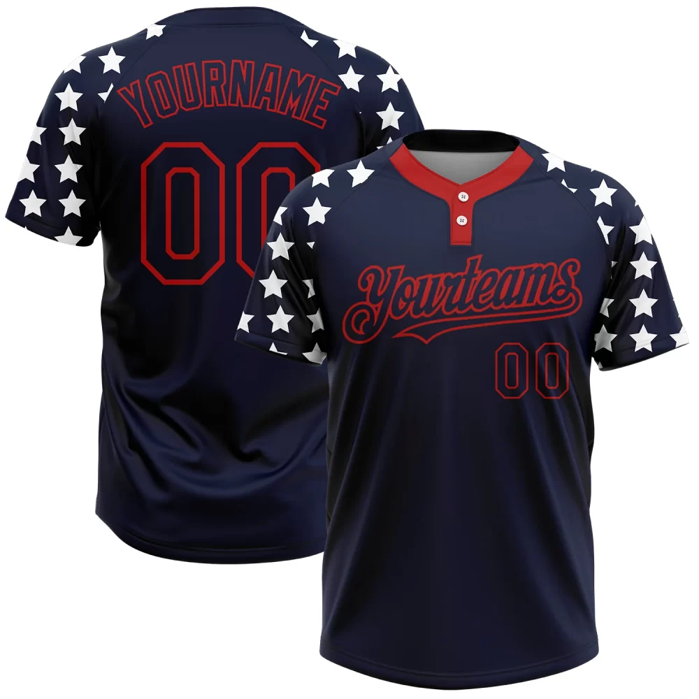 Custom Navy Red-White Two-Button Unisex Softball Jersey