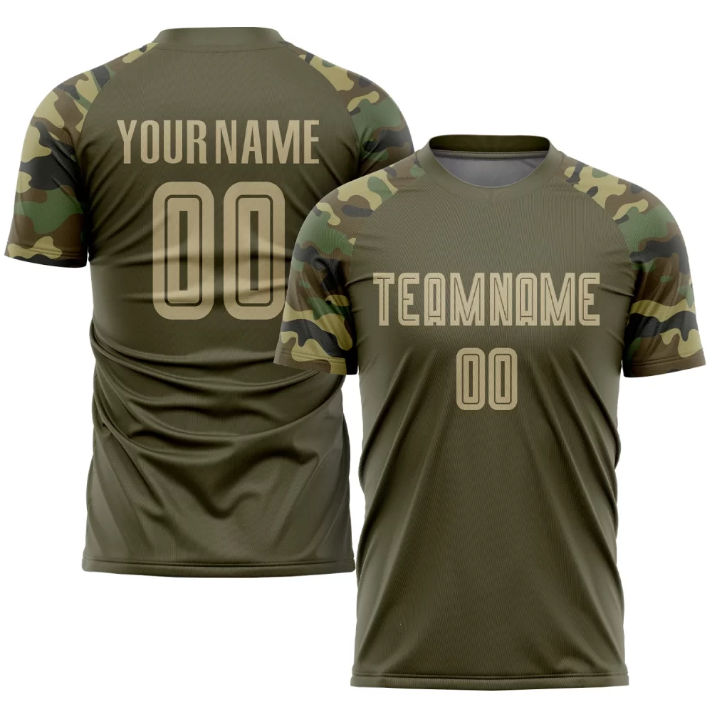 Custom Olive Vegas Gold-Camo Sublimation Soccer Jersey