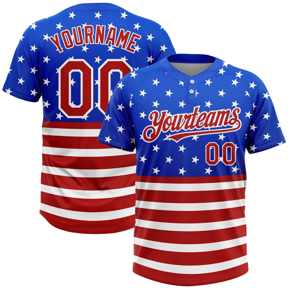 Custom Royal Red-White 3D American Flag Softball Jersey