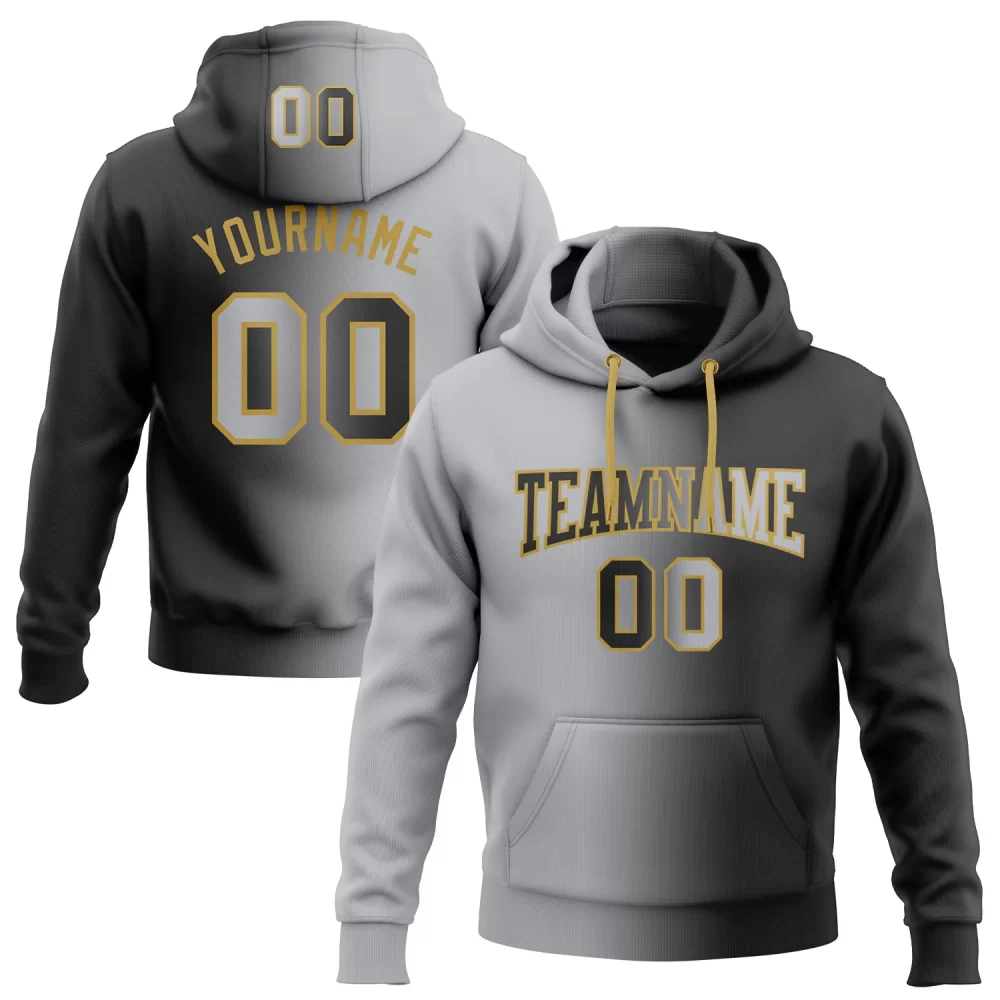 Custom Black Gray-Old Gold Gradient Fashion Sports Pullover Sweatshirt Hoodie