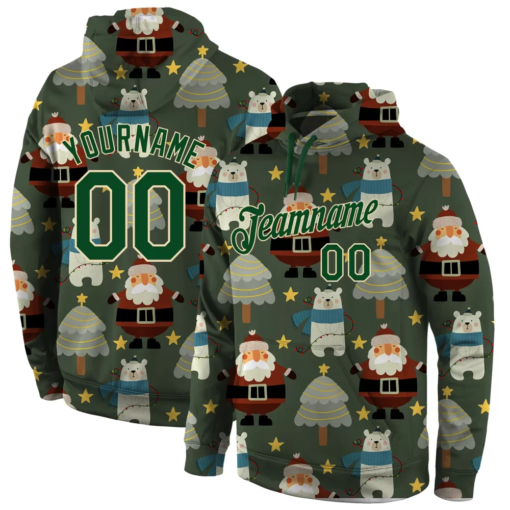 Custom Green-Cream Christmas 3D Sports Pullover Sweatshirt Hoodie