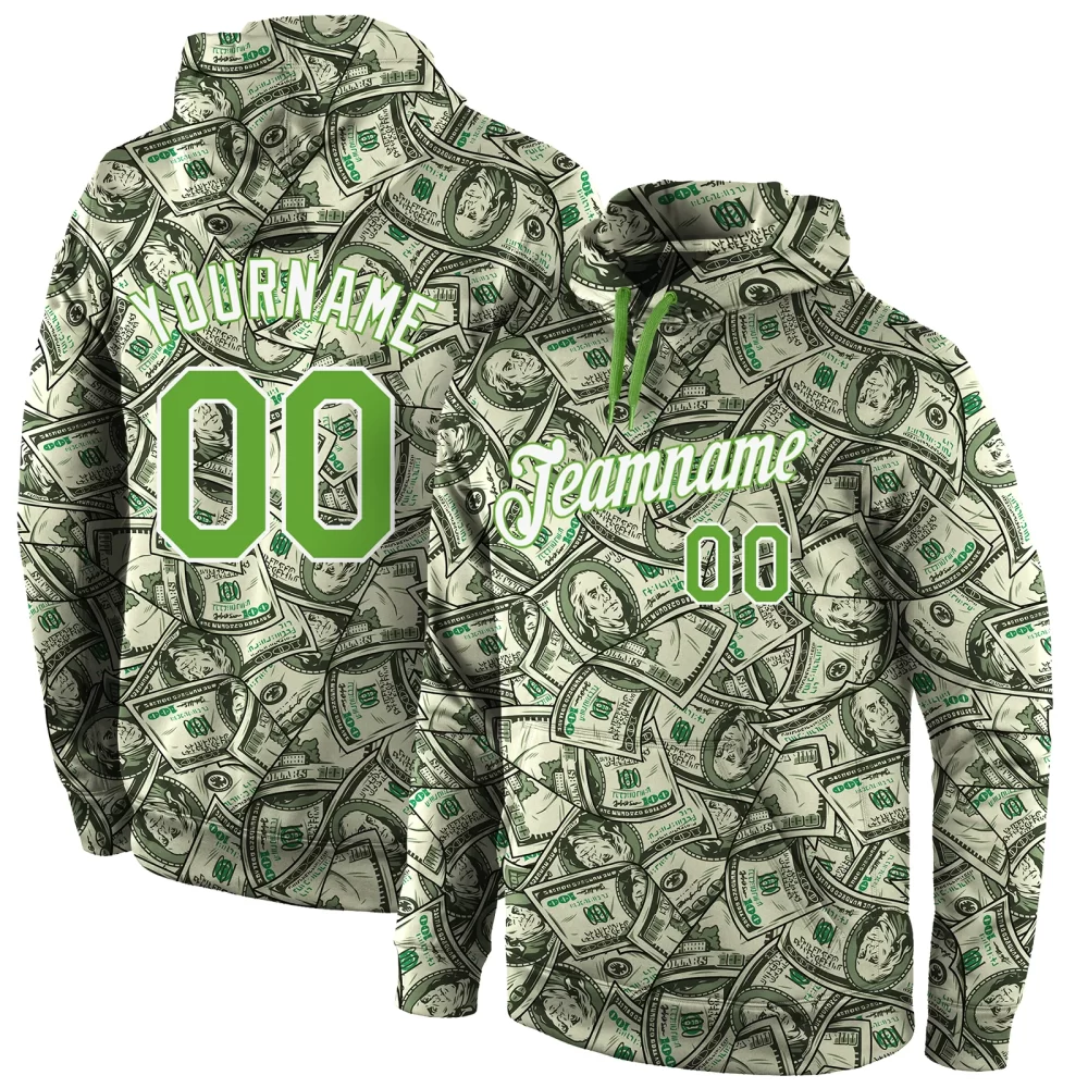 Custom 3D Pattern Dollar Design Sports Pullover Sweatshirt Hoodie