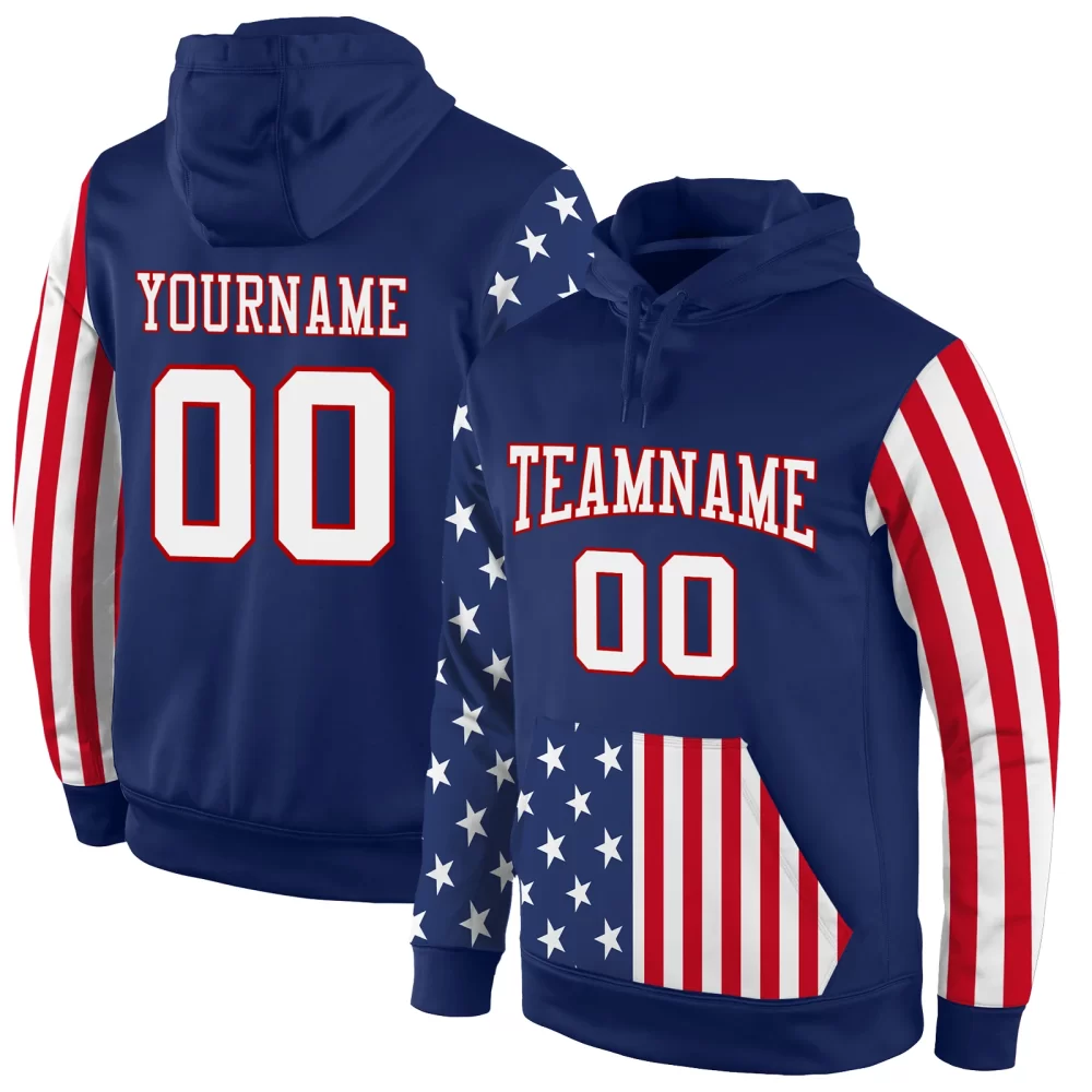 Custom White-Red American Flag Sports Pullover Sweatshirt Hoodie